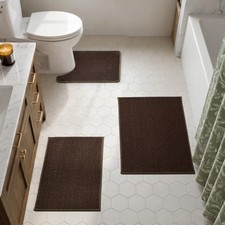 Bath Mat Set 3 Piece, Bathroom Rugs Non Slip Washable  Toilet Mat  Non Slip