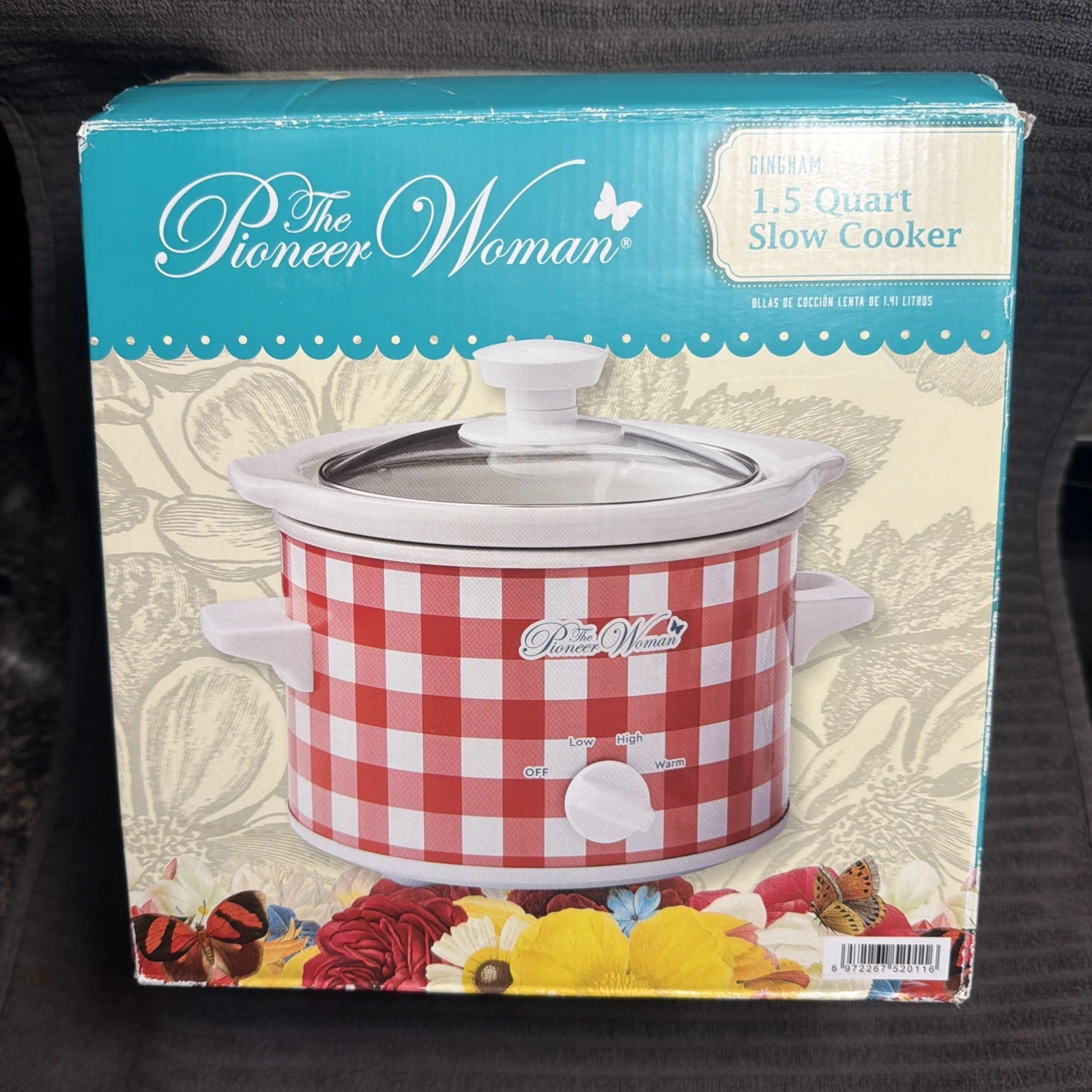 The Pioneer Woman Gingham 1.5 Quart Slow Cooker Red White Check Picnic NEW