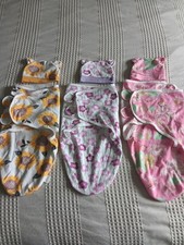 Lot of 3 Newborn Swaddle and Matching Hats Ba...