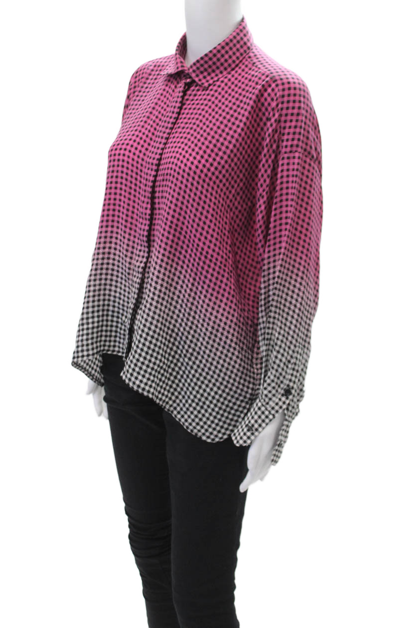 Mii Womens Button Front Collared Gingham Ombre Si… - image 2