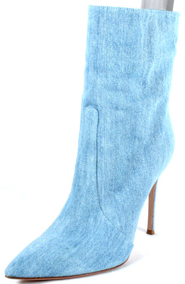 GIANVITO ROSSI Light Blue Denim Pointed Toe High Heel Ankle Boots 40