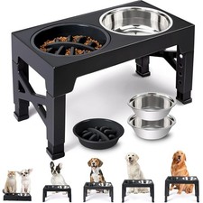 Elevated Dog Bowl Pet Feeder Adjustable Raised Food Water Stand With 2 Bowls