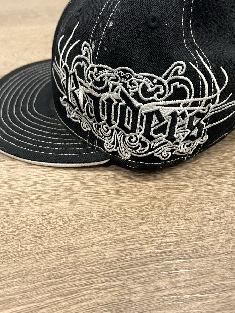 Vintage Raiders Hat NFL Gothic Graffiti Script Fitted Flat Brim