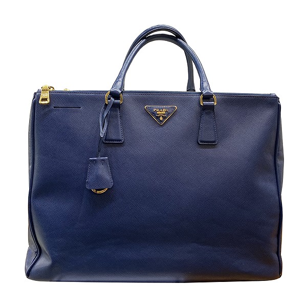 Prada Saffiano Lux Navy Gold Logo Tote BN1802  