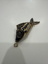 Vintage Blue and Gold Tone Enamel Colisonne Articulated Koi Fish Pendant