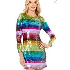 Mac Duggal Rainbow Sequin Long Sleeve Mini Dress Sz 6 Party Cocktail NWT 93724