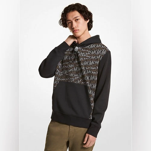 Felpa con cappuccio Michael Kors stampa logo animalier misto cotone nera grande