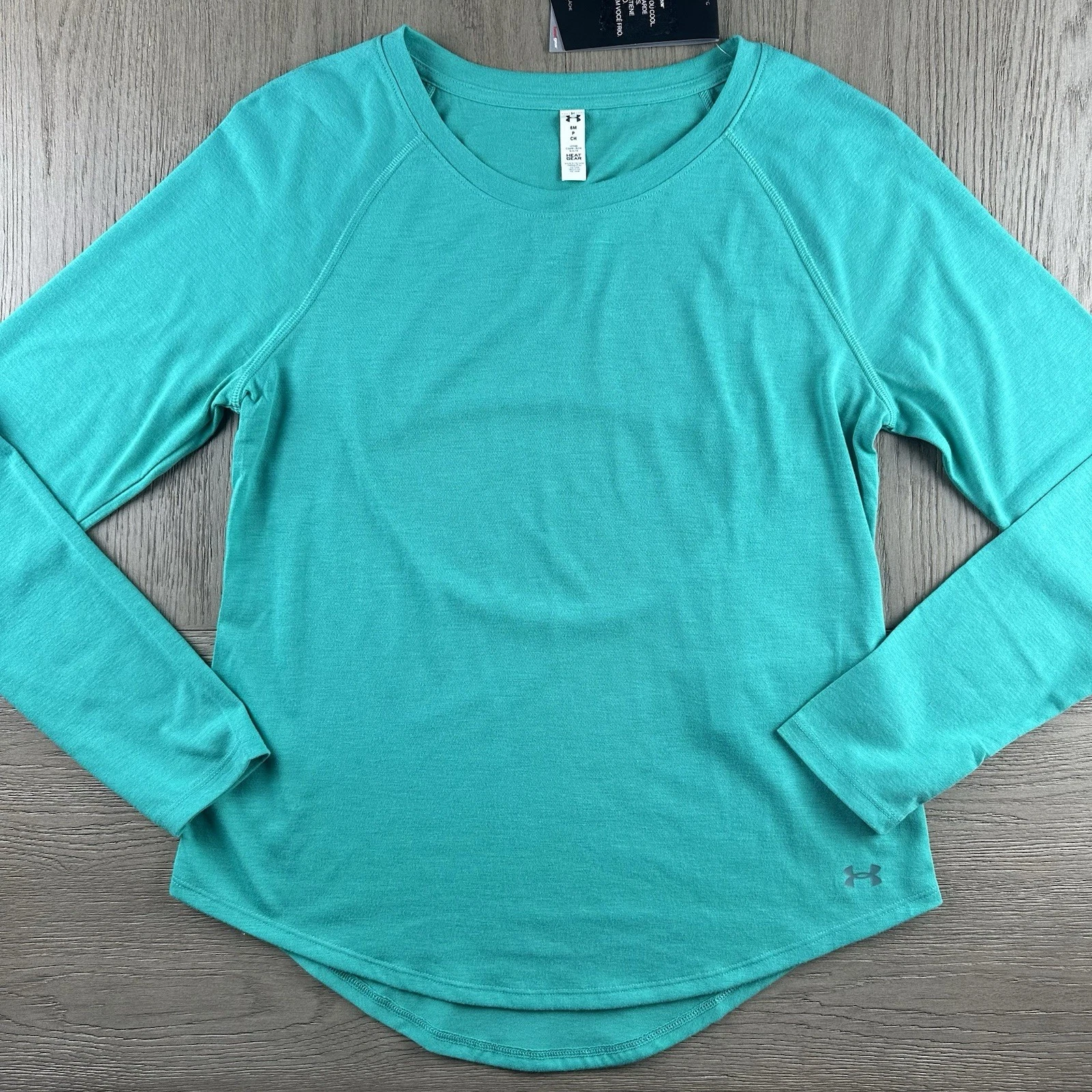 Under Armour Womens Small HeatGear Long Sleeve Workout Top Open Back Green