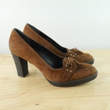 Stuart Weitzman Brown Suede Tassel Platform Pumps Loafer Heels 10M Y2K Academia