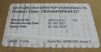 EZIDOCK CBAG0415PAS4-OT EZI-Flow CSV4 Open Top Chargebag 15L Case of 15