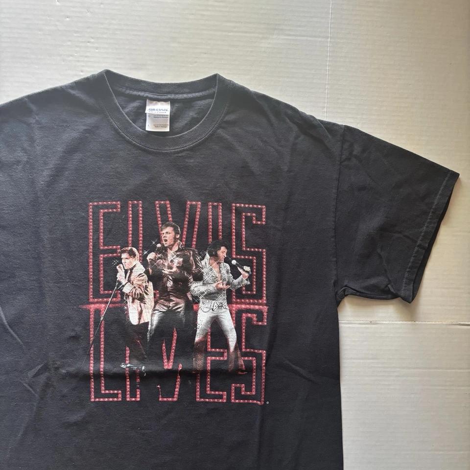 Camisa Gráfica Vintage Años 2000 Elvis Presley Rey de la Música Rock Talla L Negra Clásica Foto 2 de 3