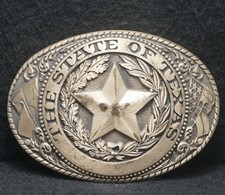 XD07126 VINTAGE 1970s THE STATE OF TEXAS SEAL COMMEMORATIVE BRASS BELT BUCKLE