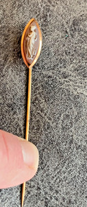 Antique 14K gold stick pin cameo Rare marquis shaped