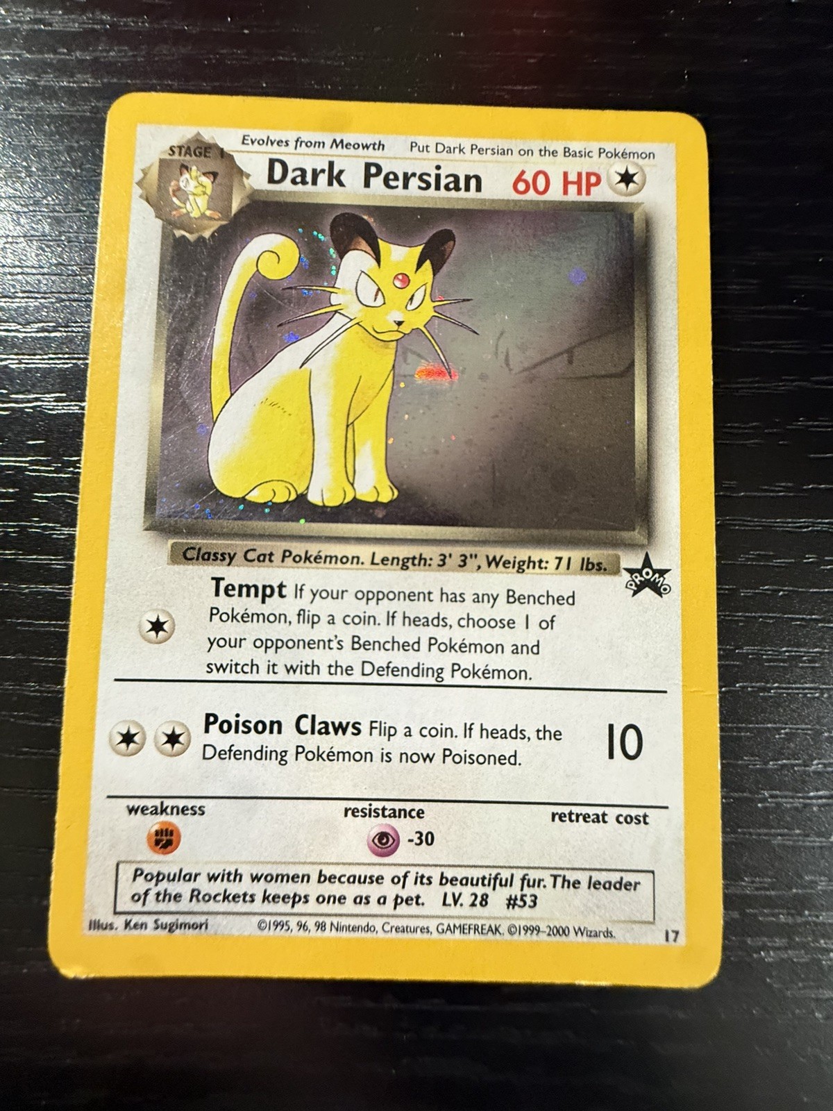 Dark Persian Pokemon Card WOTC Black Star Promo #17 Holo  2000