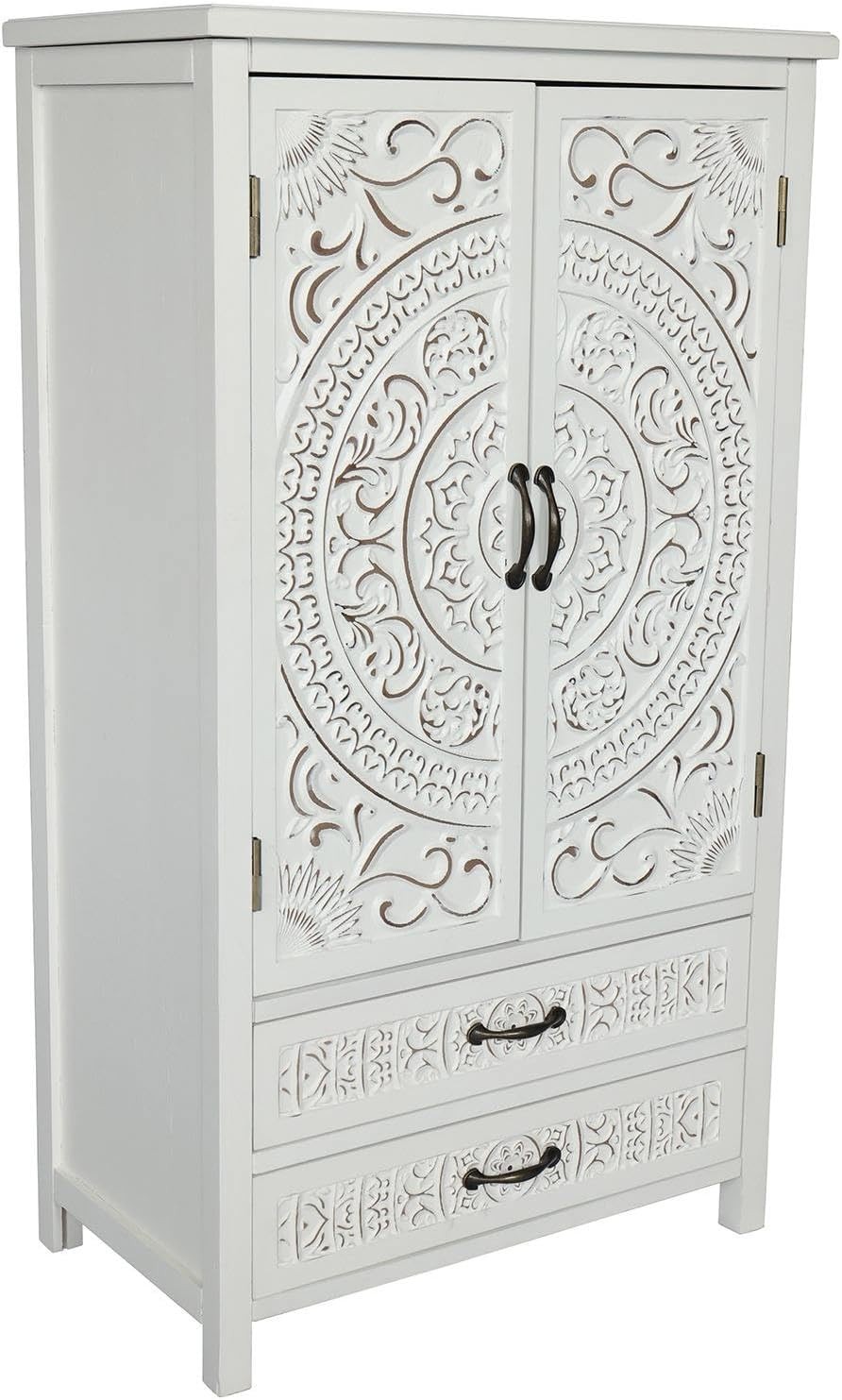 48.2 Inch Tall Ornate Carved Wood Display Storage Cabinet