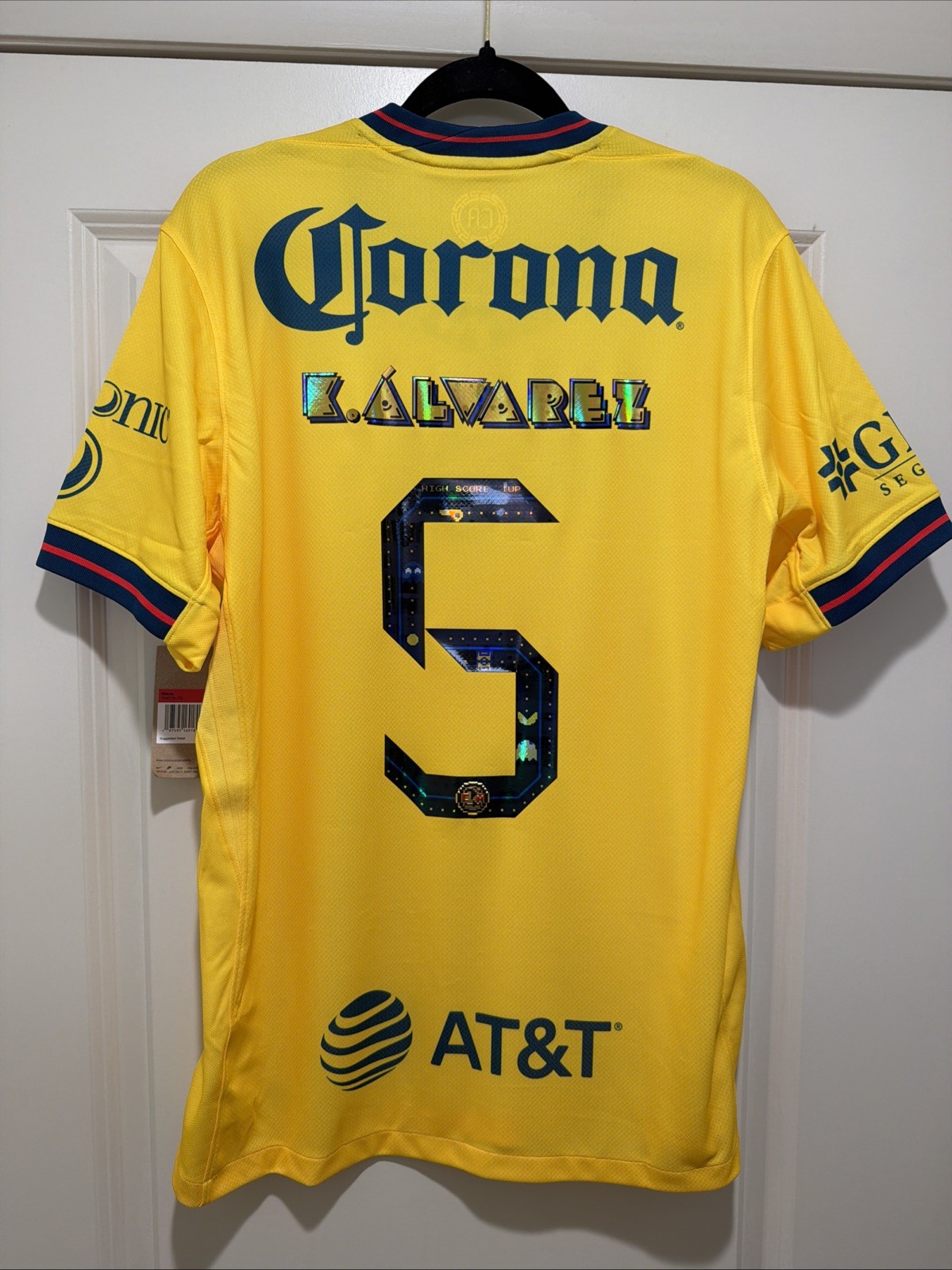 DETAIL: Kevin Alvarez #5 Mens LARGE Nike Club America x Pac-Man Home Jersey