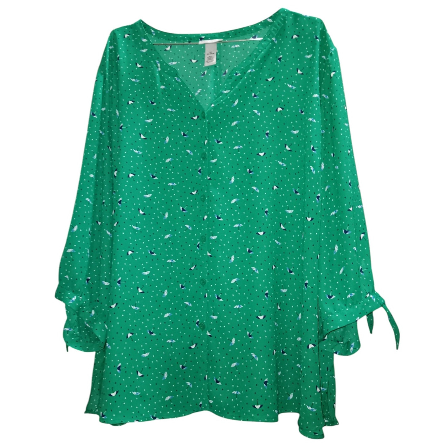 CATHERINES Green Umbrella Novelty Blouse Top 5X for Office or Casual Wear
