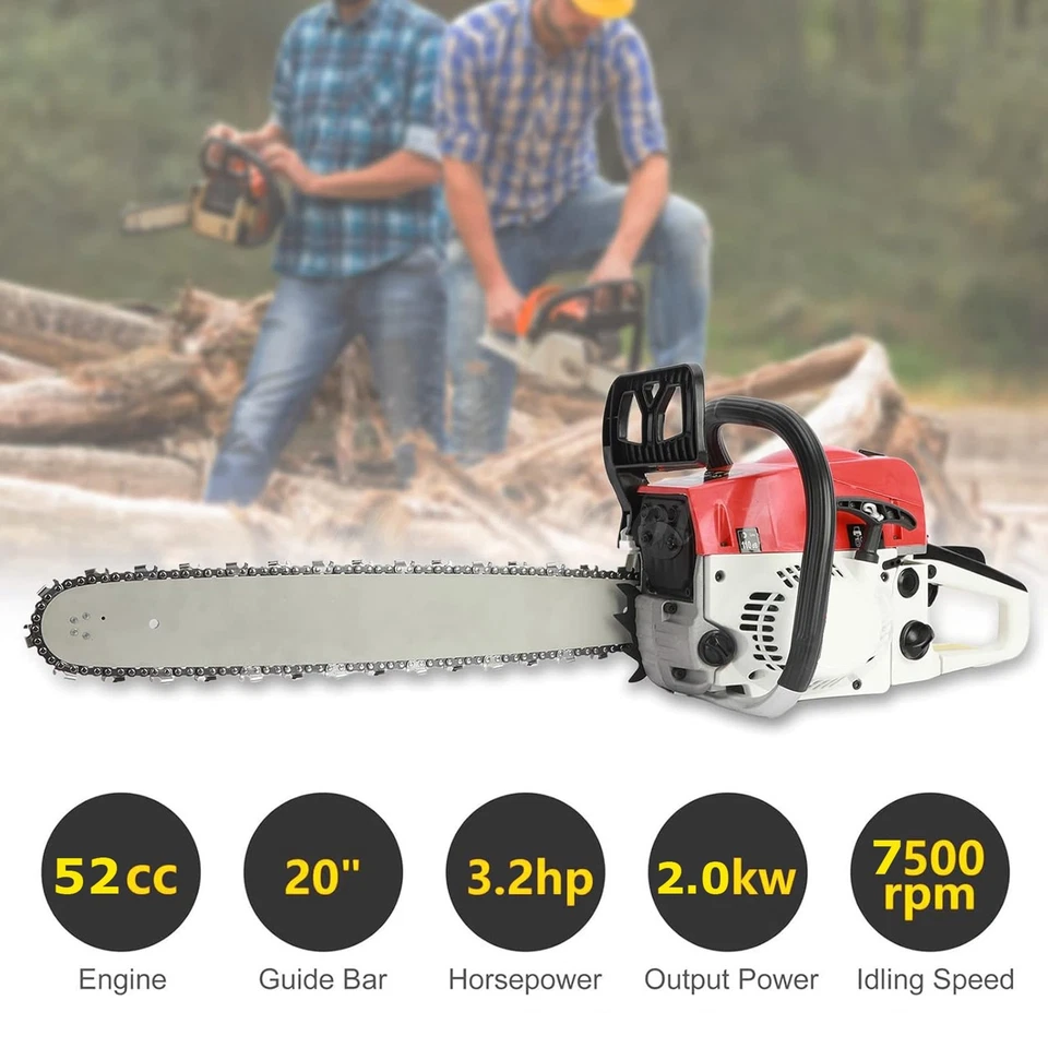 52CC 20" Gasoline Powered Chainsaw Wood Cutting Engine Gas Crankcase Chain Saw - Image 3 of 4