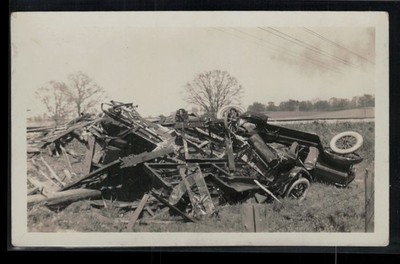 RPPC Postcard Multiple Wrecked Vintage Cars Near Railroad Train Tracks c1920