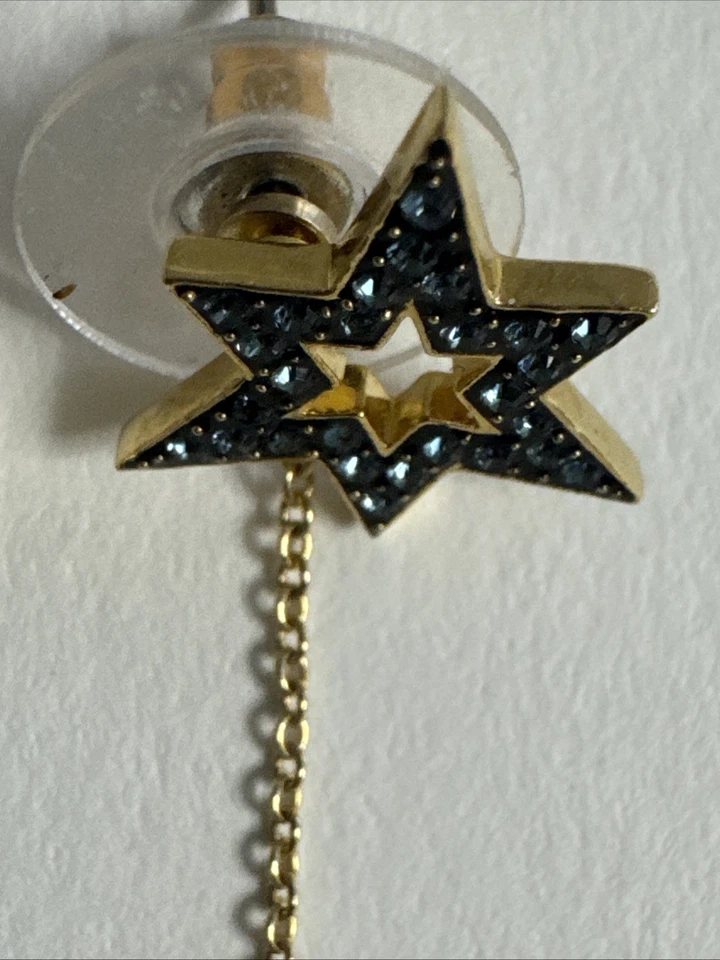 Pendientes Swarovski Gota Estrellas Colgantes Luna Azul Blanco Piedras Tono Dorado Foto 3 de 4