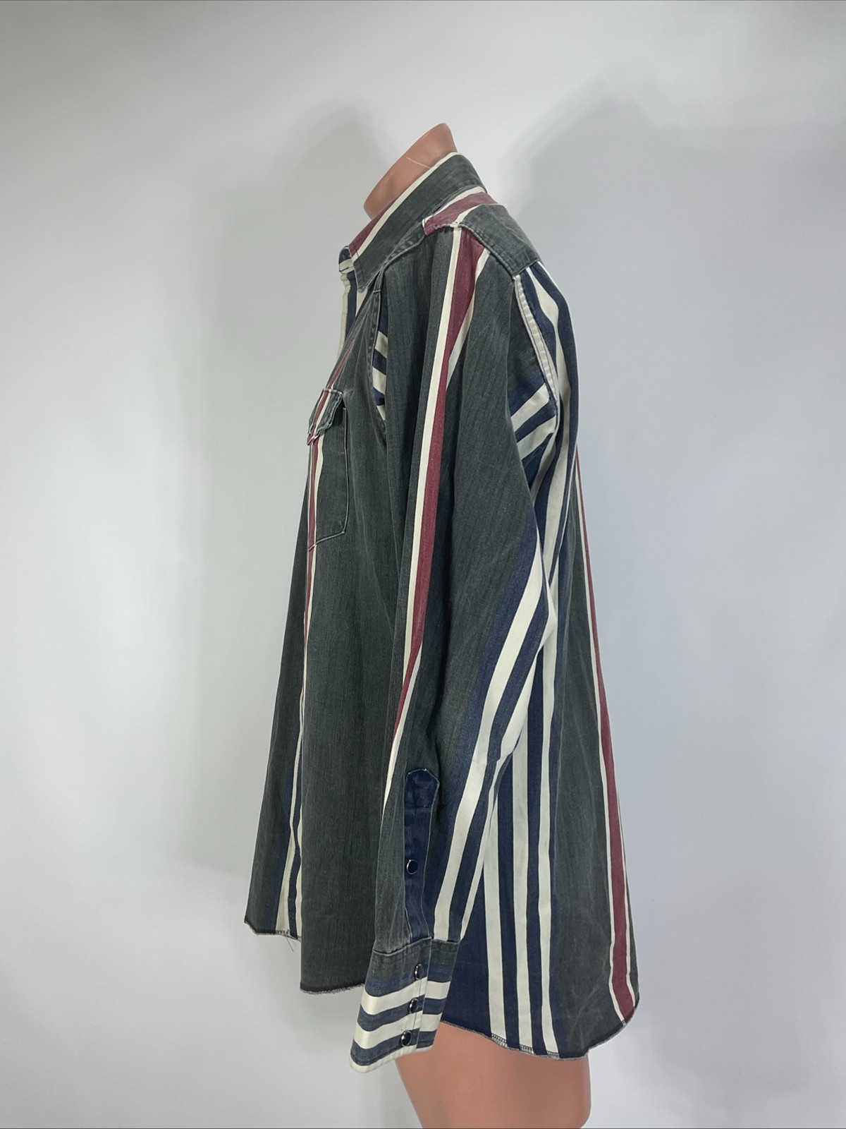 Vtg Wrangler Brushpopper Shirt 16.5 x 35 Western Rodeo Cowboy Striped 90s USA thumbnail 5