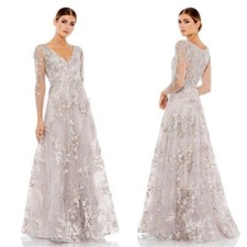 Mac Duggal Appliquéd Illusion Long Sleeve A-Line Gown in Vintage Lilac 20245