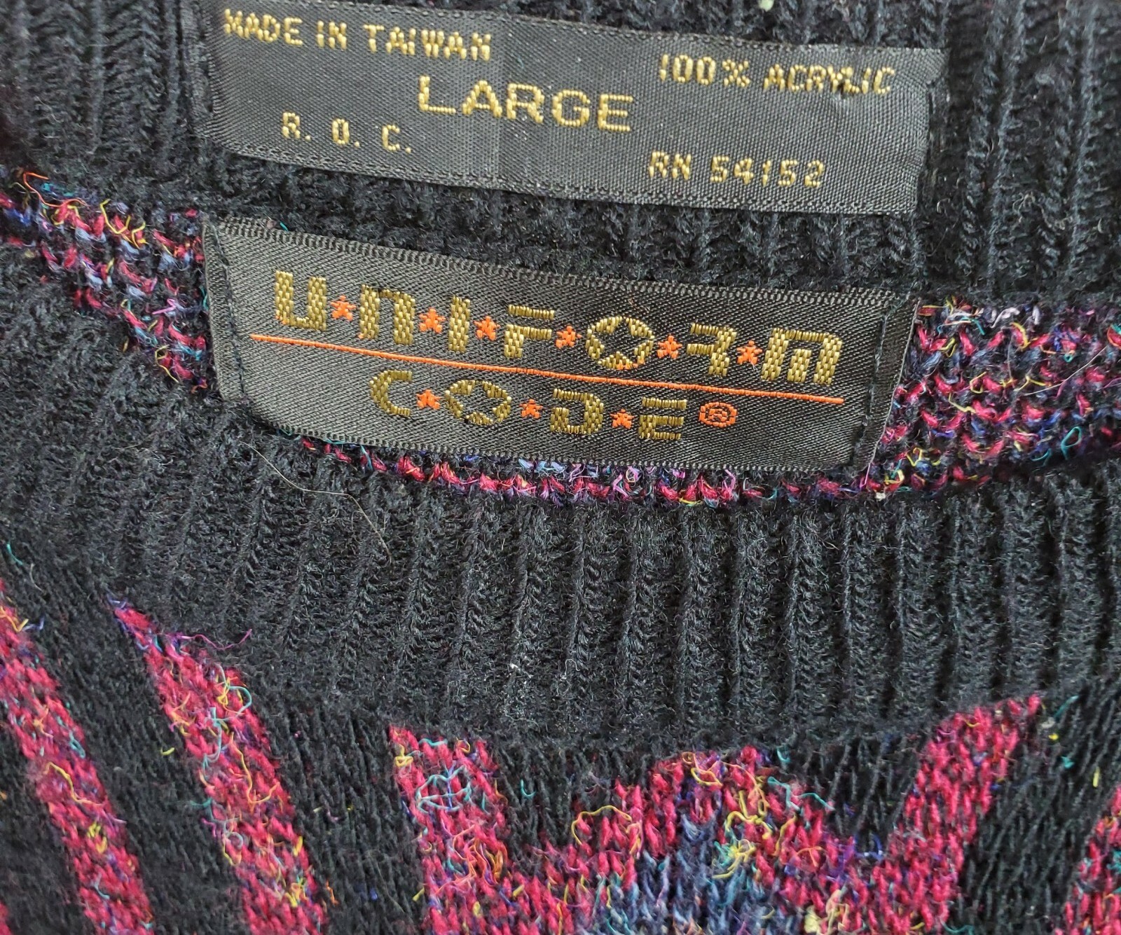 Vintage Uniform Code Sweater Large Multicolor Geo… - image 7