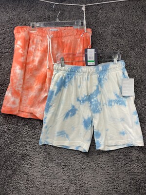 Lot of 2 Surf & Swim Co. Comfort Terry Swim Trunks Mens L Orange Blue Tie Dye 8''
