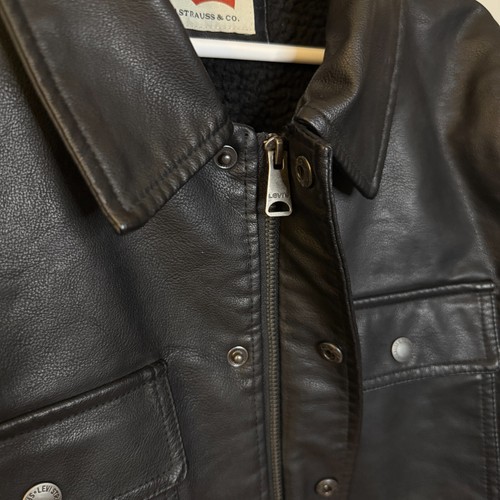 Levi's Men's Black Faux Leather Sherpa Lined Jacket Warm Collared Size Small - Picture 3 of 11