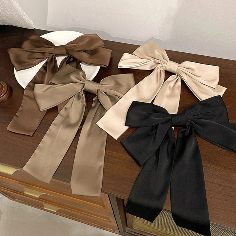 Large Bow Ribbon Hair Clip Double Satin Bowknot Hairpin Top Clip Solid Color New - Image 3 of 4