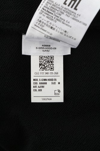 DIESEL S-Ginn-Hood-E6 Unisex Hoodie M Black Pullover Front Logo Straps RRP€175 - Picture 11 of 11