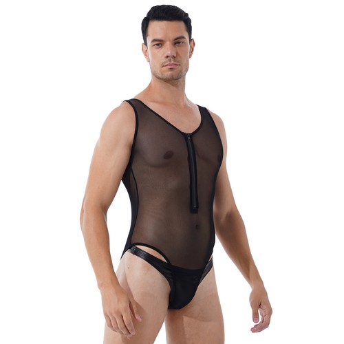 Sissy Hombre Extra Grande Brillante Bodystocking con Guantes Mono Transparente - Imagen 172 de 176
