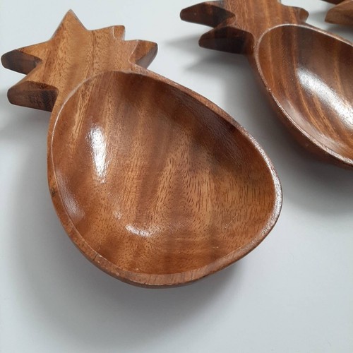 Vtg Monkey Pod Acacia Wood PINEAPPLE Dish Wall Decor Tiki Catch-all Bowl SET - Picture 7 of 7
