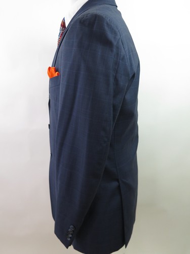 Traje italiano para hombre de dos piezas a cuadros azul lana pura cintura faconnable 35x29 41 R - Imagen 5 de 21