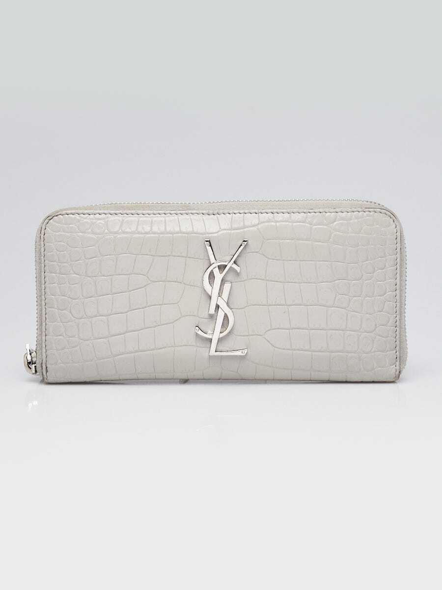 SAINT LAURENT 財布 Yves Saint Laurent Grey Croc Embossed Leather Zippy Wallet | eBay