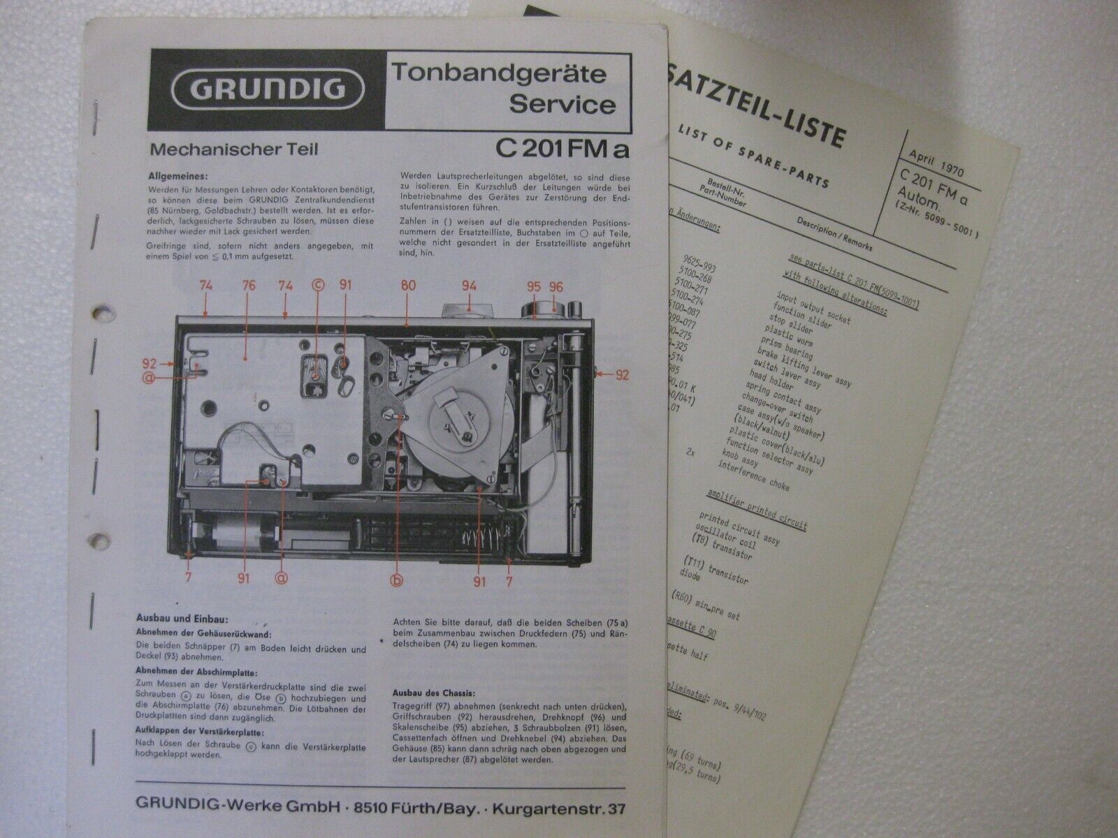 GRUNDIG Tonbandgeräte-Service/ Schaltplan C 201 FMa Original