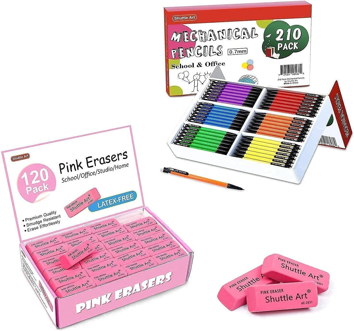 Mechanical Pencils and Erasers Bundle, Set of 210 Pack Bulk Mechanical Pencils +-image