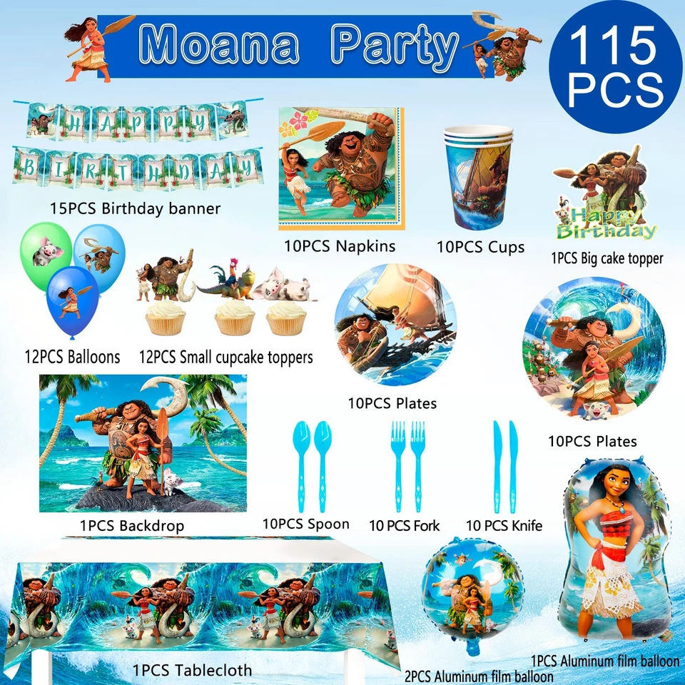 Moana Birthday Party Supplies,85 Pcs Moana Party Decorations and Tableware Set - Image 2 of 4