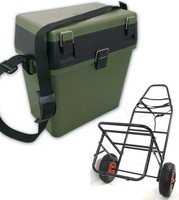 Fishing Trolley With Pneumatic Tyres - Folds Flat + Green Seat Box Chair Fishing Trolley With Pneumatic Tyres - Folds Flat + Green Seat Box Chair