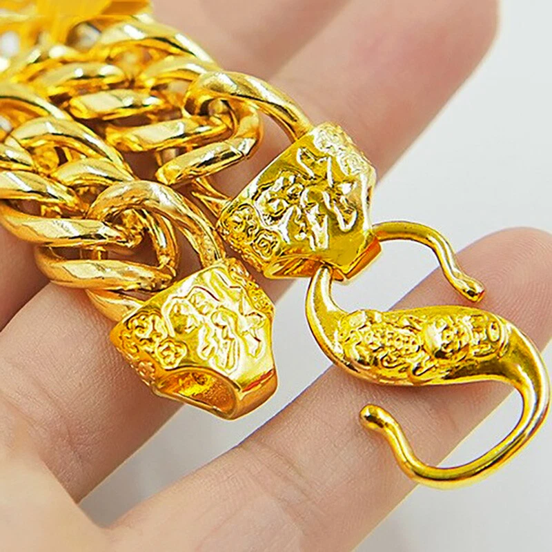 Brazalete de oro amarillo de 18k sobre latón ancho cadena de eslabones de 12 mm 8" dragón regalo D799 Foto 4 de 4