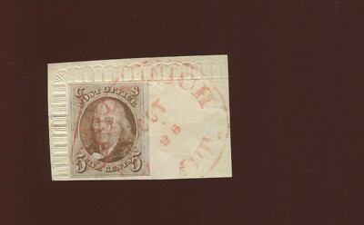 1 Franklin Imperf Used Stamp on Piece w/ BOXED PAID CANCEL with PF &  PSE Certs 