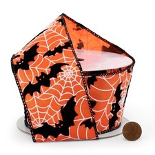 Spider Webs and Bats Halloween Wired Ribbon - 2.5in. x 10 Yards 56001007 