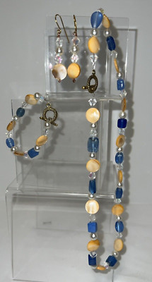 Unique Handmade Art Glass Shell Necklace Bracelet Pierced Earrings Set