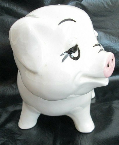 Piggy Bank Pig Cute Hog White Ceramic Vtg Child Savings Adorable Pink Nose GIFT - 第 7/9 張圖片