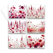 12 Assorted All Occasion Notecards with Envelopes - RED FLOWERS ( 2 of Each
