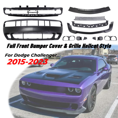 Fit For 2015-2023 Dodge Challenger Hellcat Style Front Bumper &Headlights Grills