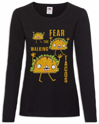Fear The Walking Tacos Damen Langarm T-Shirt Fun Dead Taco Love Zombie Zombies