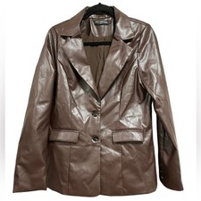 Finesse Thea Brown Vegan Leather Blazer Size Medium