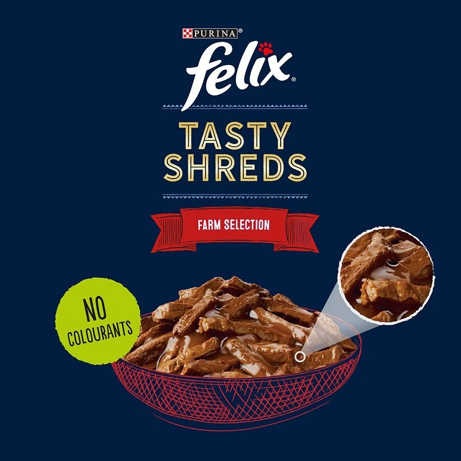 Felix Tasty Shreds Farm Selection in Sauce Nassfutter für Katzen (12er Pack × 80g ) - 4 Packungen - Bild 3 von 4