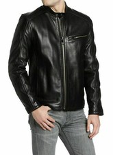 Genuine Lambskin Jacket Men's Leather Black Bikers Jacket Motorcycle Racer Coat